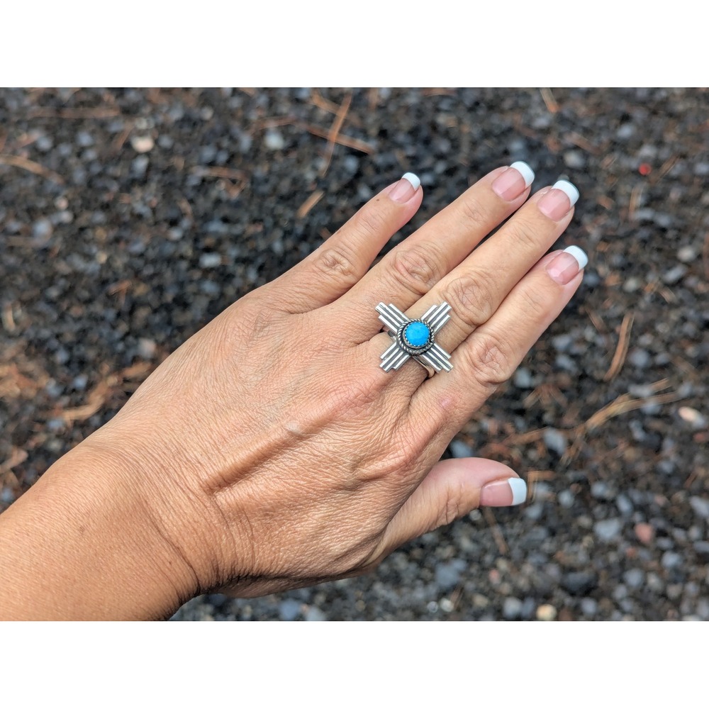 Navajo Zia Ring Turquoise Handmade Native American Jewelry Silver Band Sz 8.5US* - Picture 8 of 9